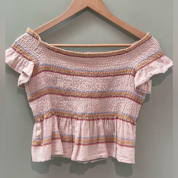 American Eagle scrunch crinkle crop top linen cotton blend - Picture 2 of 5